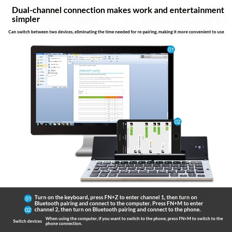 Geyes Bluetooth Wireless Foldable Keyboard, Three-System Dual-Mode